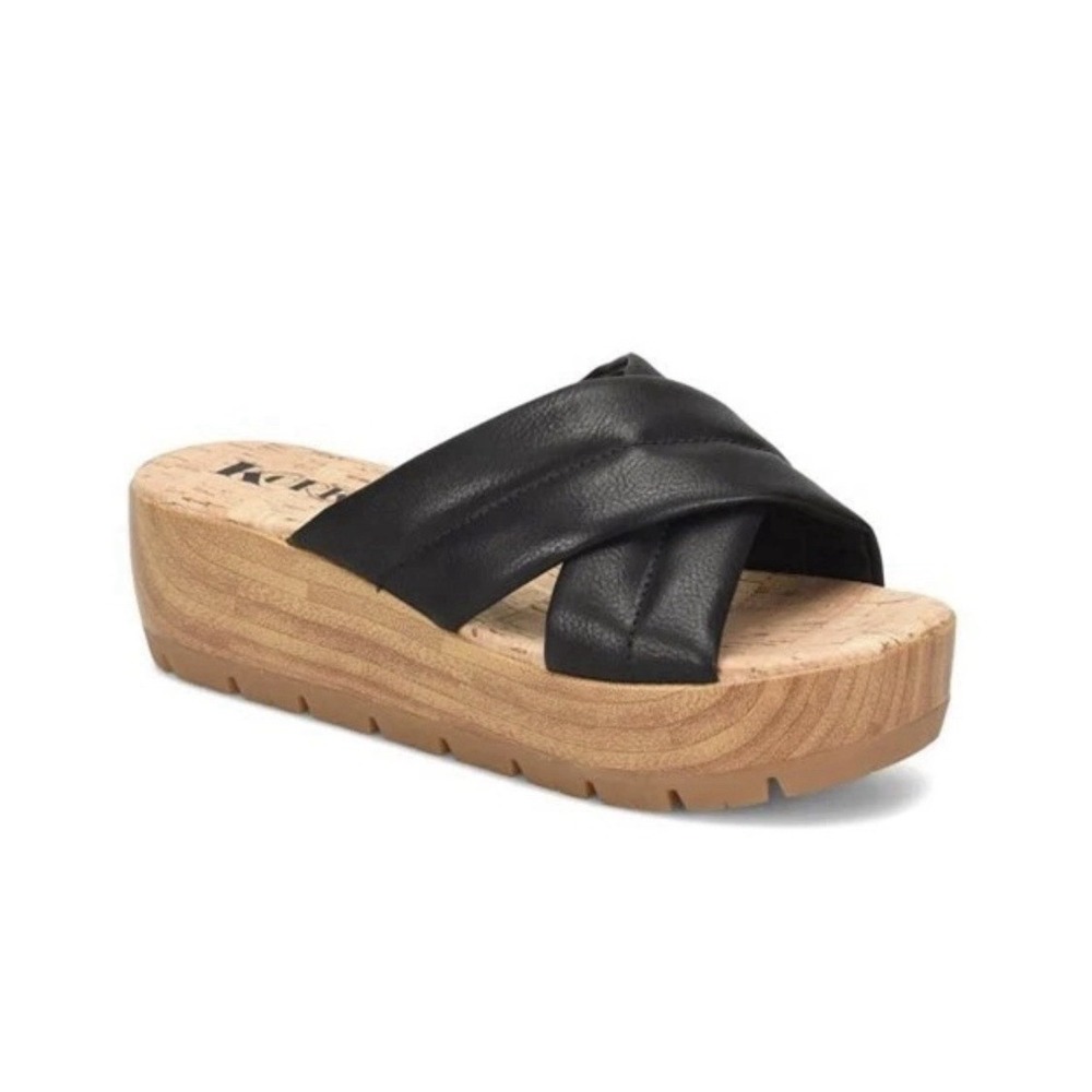 Kork‎ Ease Faithe Black Padded Slip On Cork Wedge Platform Sandals Size 10 NEW